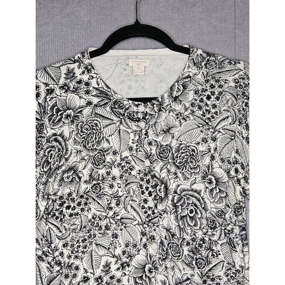 J.Crew The Caryn Cardigan Womens Medium Black Ivory Floral 100% Cotton